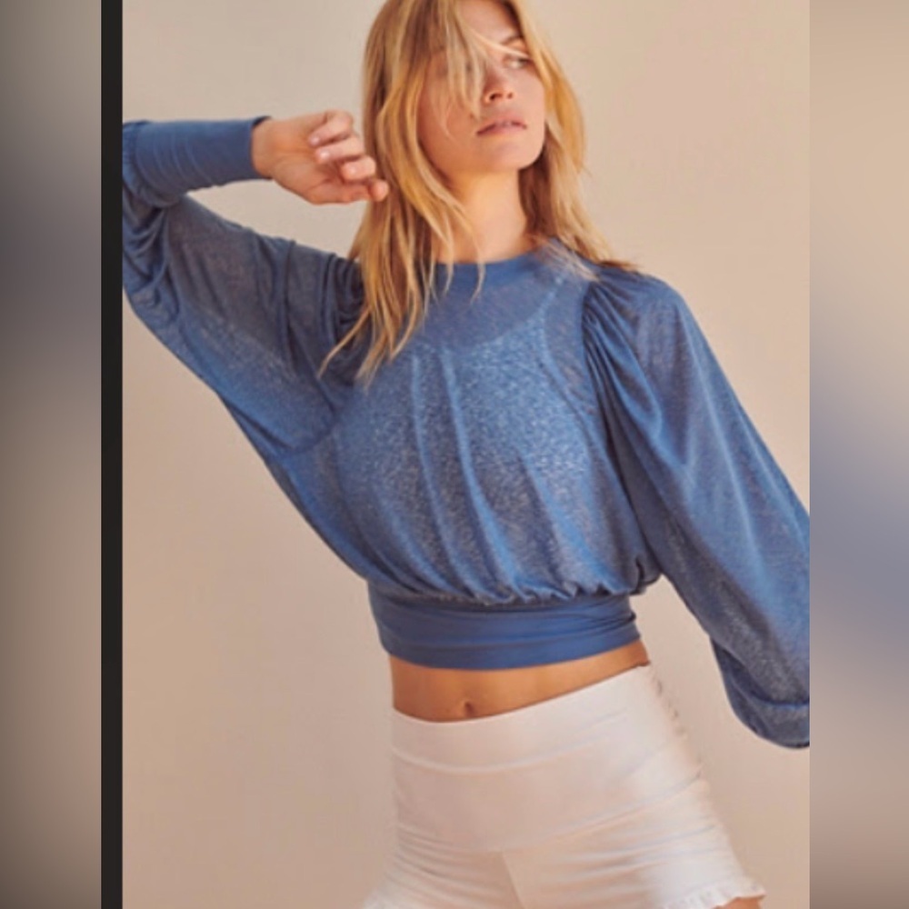 Free People Slate Blue Long Sleeve Top